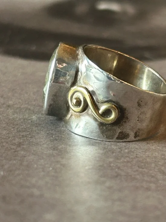 Vintage Sterling Silver Faceted Green Amethyst Gemstone Statement Ring~Size 6 - Picture 6 of 8